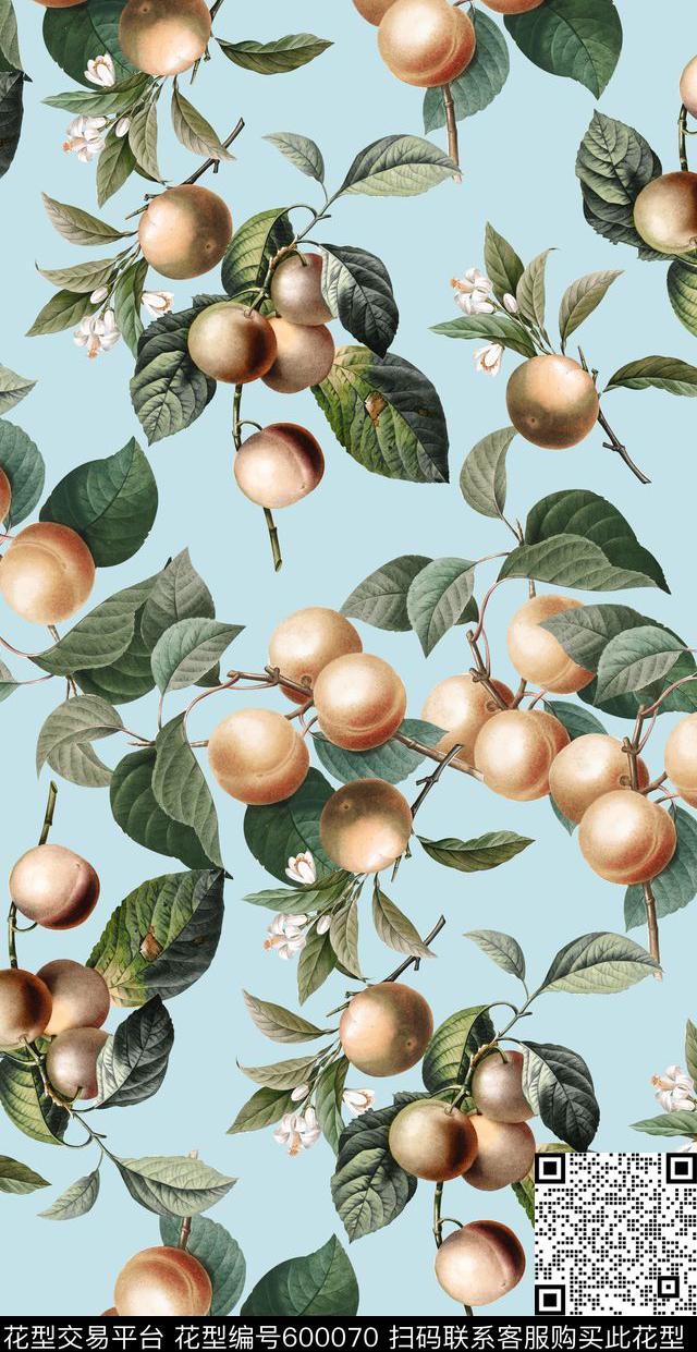 手绘水果复古花卉数码印花华亿平台下载（图片编号: 600070） - 瓦栏（Walan）