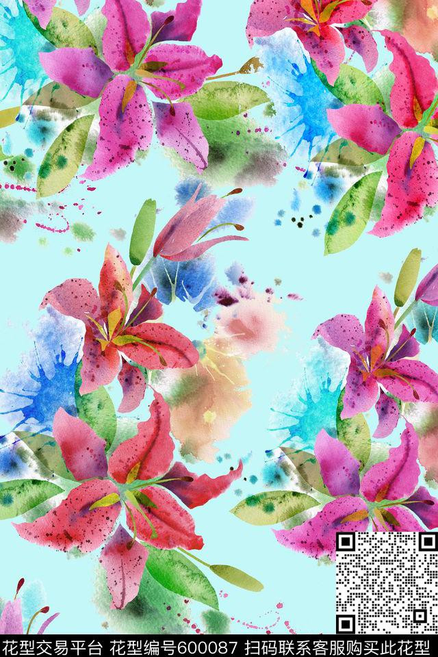 百合花卉数码印花华亿平台下载（图片编号: 600087） - 瓦栏（Walan）