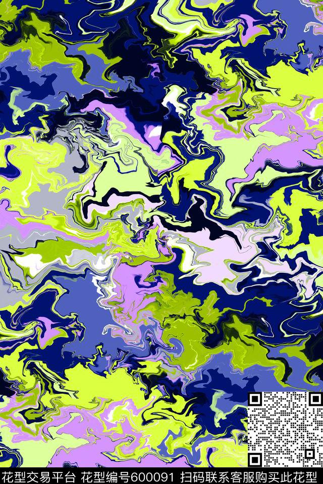 抽象笔触数码印花华亿平台下载（图片编号: 600091） - 瓦栏（Walan）