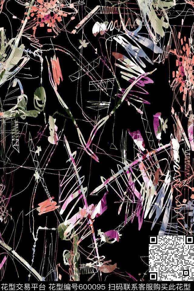 手绘花卉定位花数码印花华亿平台下载（图片编号: 600095） - 瓦栏（Walan）