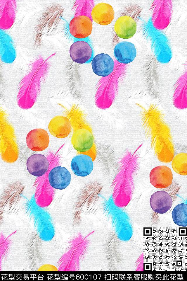 手绘花卉定位花数码印花华亿平台下载（图片编号: 600107） - 瓦栏（Walan）