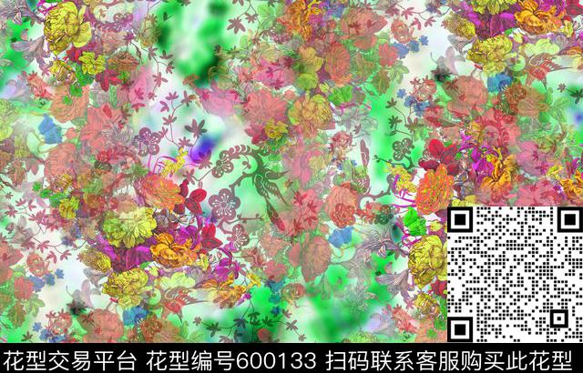 花卉满版女装。中老年。数码印花华亿平台下载（图片编号: 600133） - 瓦栏（Walan）