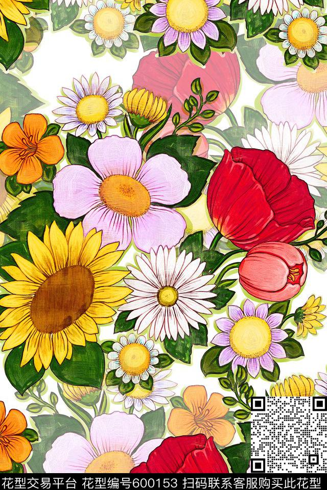 满版手绘花卉数码印花华亿平台下载（图片编号: 600153） - 瓦栏（Walan）