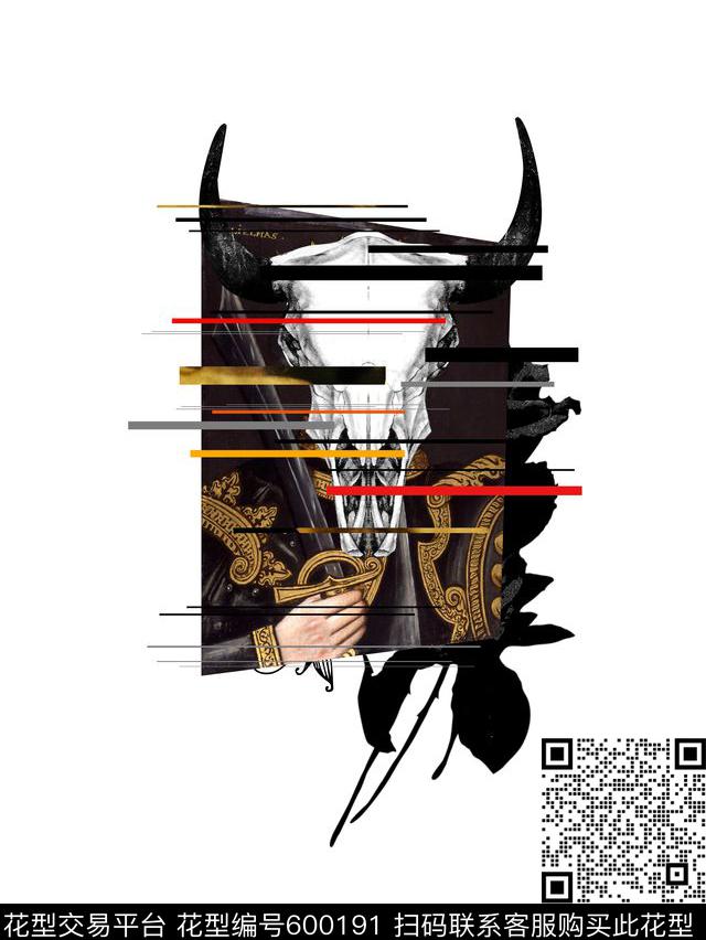 国王牛头剪影数码印花华亿平台下载（图片编号: 600191） - 瓦栏（Walan）