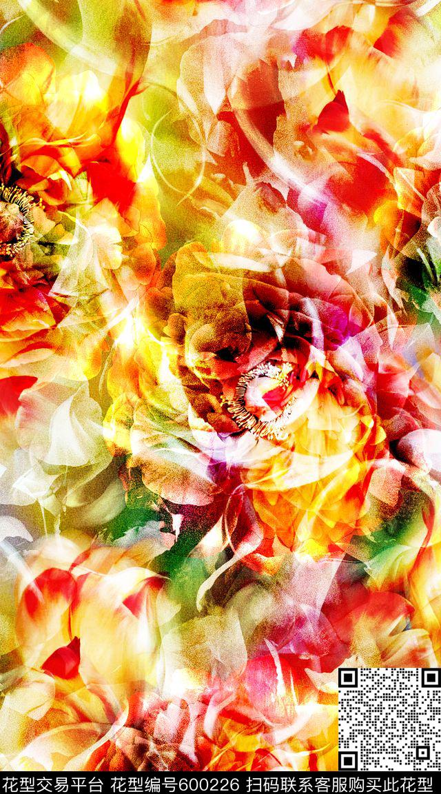 花卉炫彩趣味数码印花华亿平台下载（图片编号: 600226） - 瓦栏（Walan）