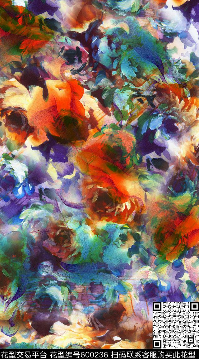 油画花卉数码印花华亿平台下载（图片编号: 600236） - 瓦栏（Walan）