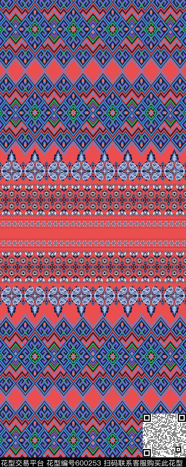 横条民族风数码印花华亿平台下载（图片编号: 600253） - 瓦栏（Walan）