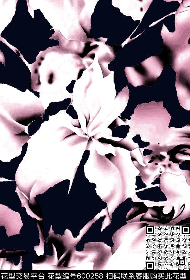 黑底乱花抽象大气花卉数码印花华亿平台下载（图片编号: 600258） - 瓦栏（Walan）
