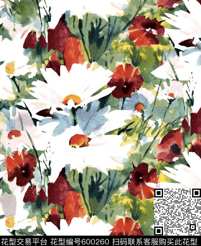 花朵雏菊乱花数码印花华亿平台下载（图片编号: 600260） - 瓦栏（Walan）