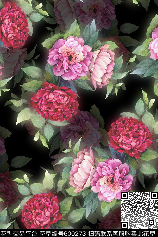 大牌印花女装裙子印花玫瑰花数码印花华亿平台下载（图片编号: 600273） - 瓦栏（Walan）