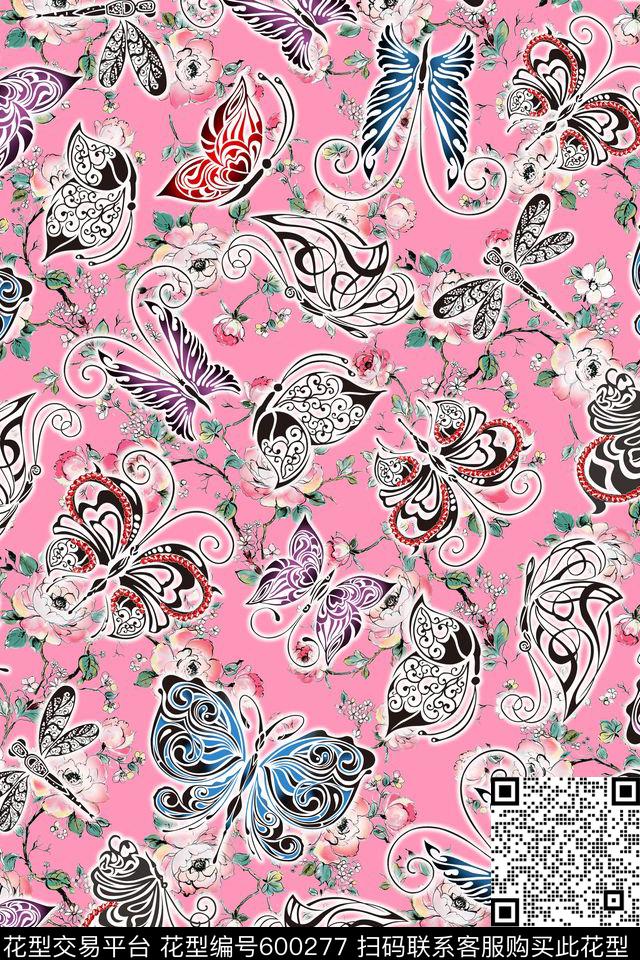 清新花语蝶舞数码印花华亿平台下载（图片编号: 600277） - 瓦栏（Walan）