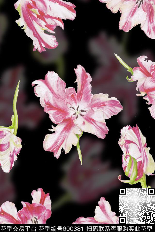 郁金香清新淡雅水彩花朵数码印花华亿平台下载（图片编号: 600381） - 瓦栏（Walan）