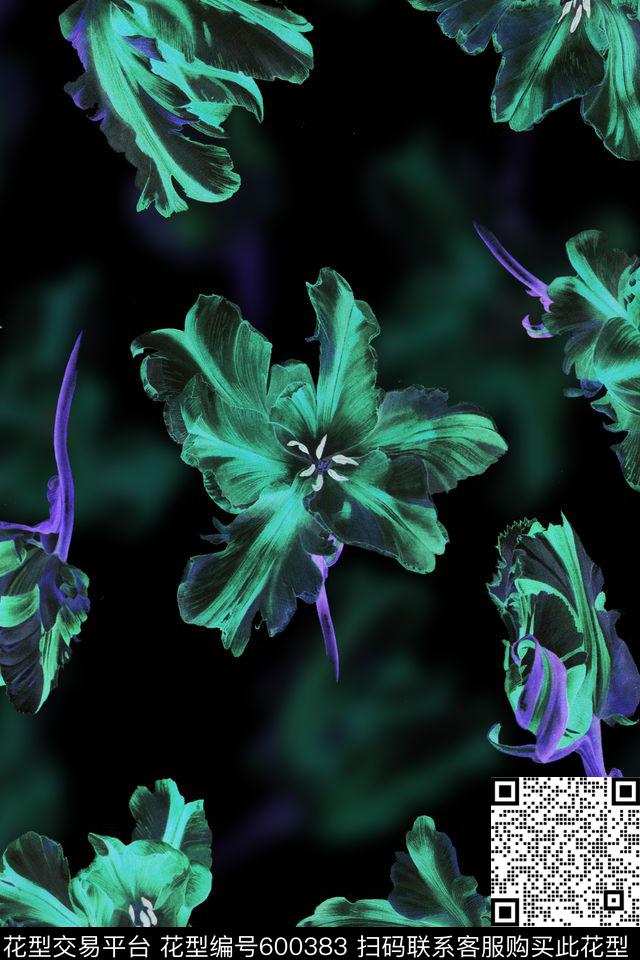 郁金香清新淡雅水彩花朵数码印花华亿平台下载（图片编号: 600383） - 瓦栏（Walan）