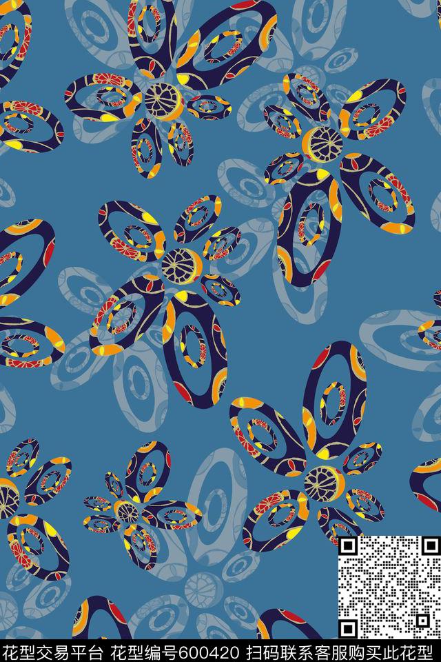 花卉模样大花花朵传统印花华亿平台下载（图片编号: 600420） - 瓦栏（Walan）