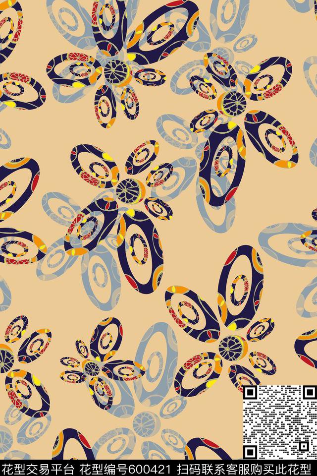 花卉模样大花花朵传统印花华亿平台下载（图片编号: 600421） - 瓦栏（Walan）