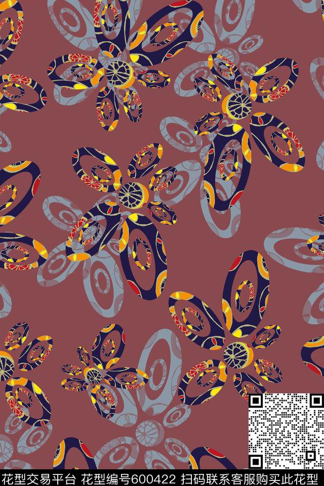 花卉模样大花花朵传统印花华亿平台下载（图片编号: 600422） - 瓦栏（Walan）
