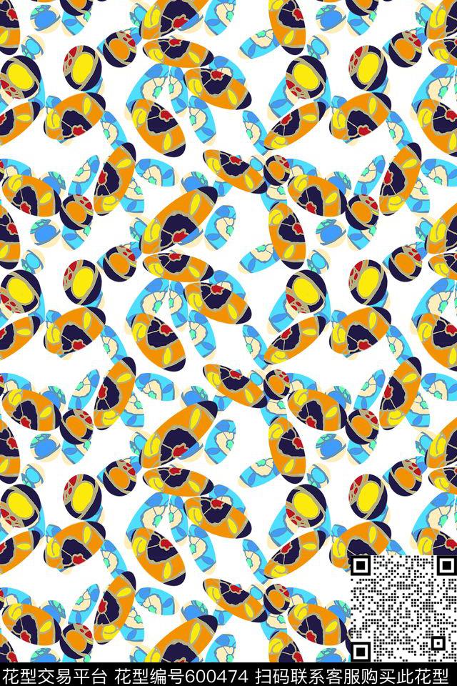 风格花卉趣味图案抽象风格传统印花华亿平台下载（图片编号: 600474） - 瓦栏（Walan）