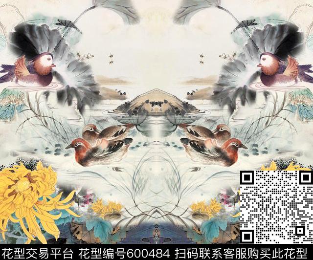 水墨花卉国画中国风数码印花华亿平台下载（图片编号: 600484） - 瓦栏（Walan）