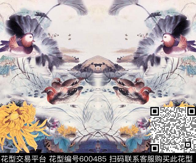 水墨花卉国画中国风数码印花华亿平台下载（图片编号: 600485） - 瓦栏（Walan）