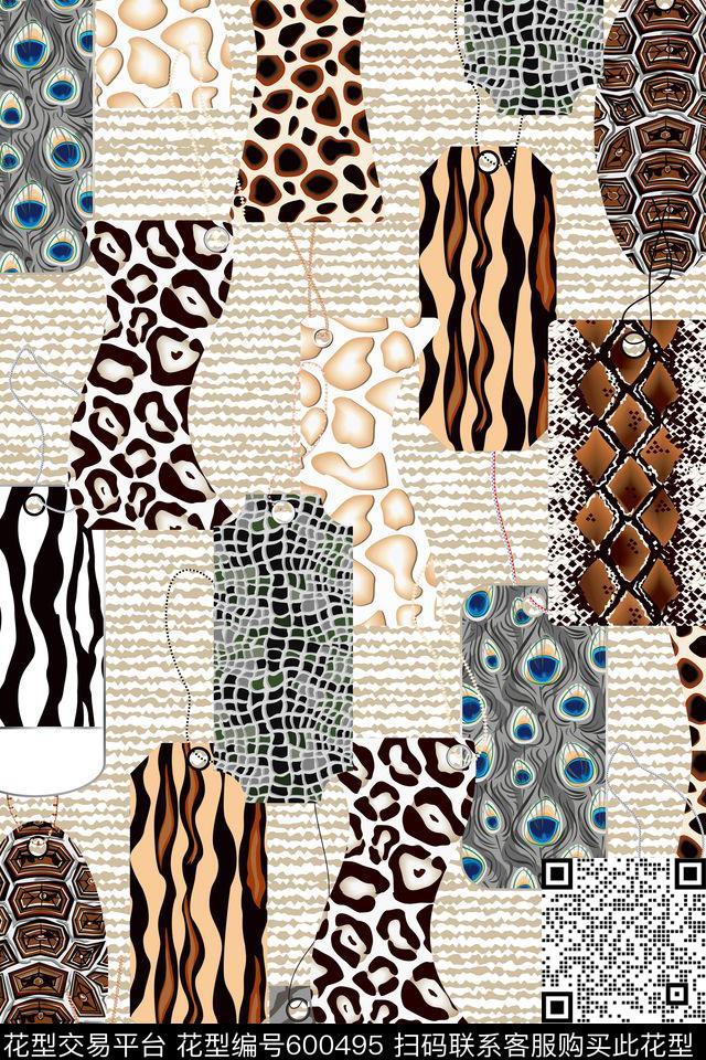 几何动物纹拼贴传统印花华亿平台下载（图片编号: 600495） - 瓦栏（Walan）
