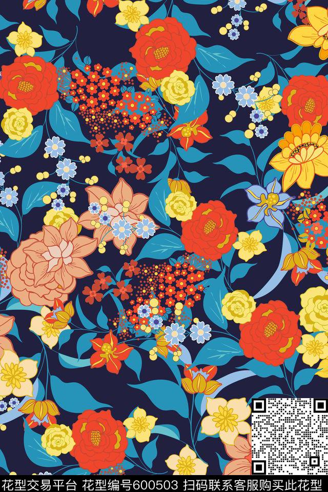 中国风手绘花卉花卉传统印花华亿平台下载（图片编号: 600503） - 瓦栏（Walan）