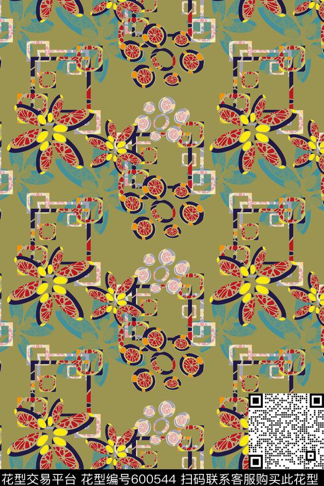 格子抽象风格风格花卉数码印花华亿平台下载（图片编号: 600544） - 瓦栏（Walan）