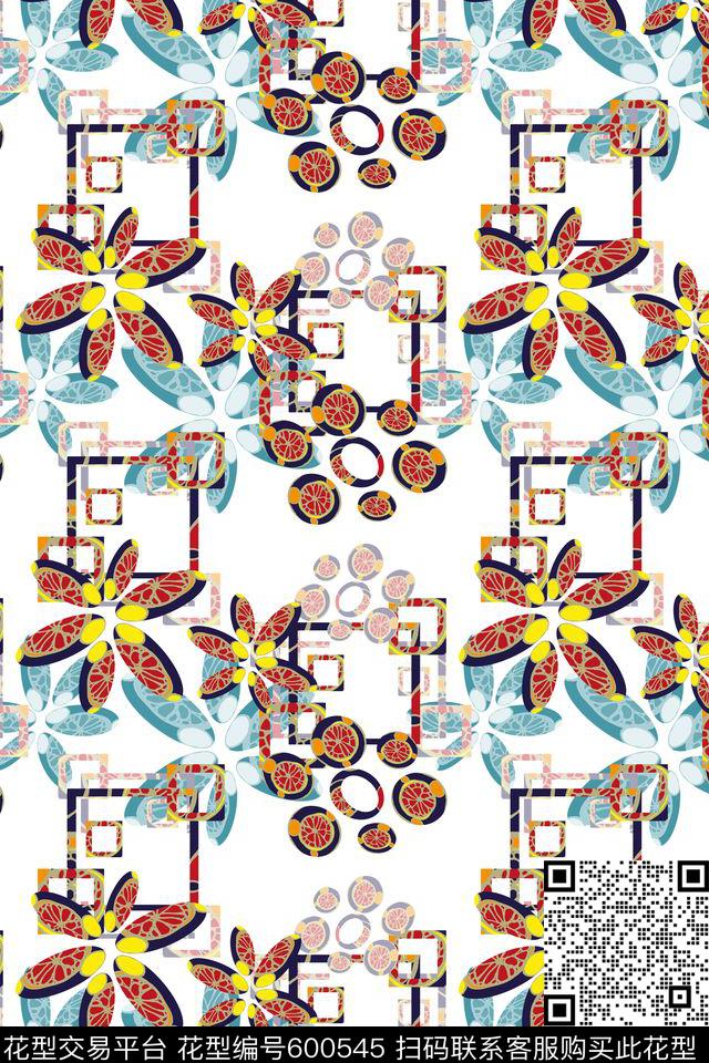 格子抽象风格风格花卉数码印花华亿平台下载（图片编号: 600545） - 瓦栏（Walan）