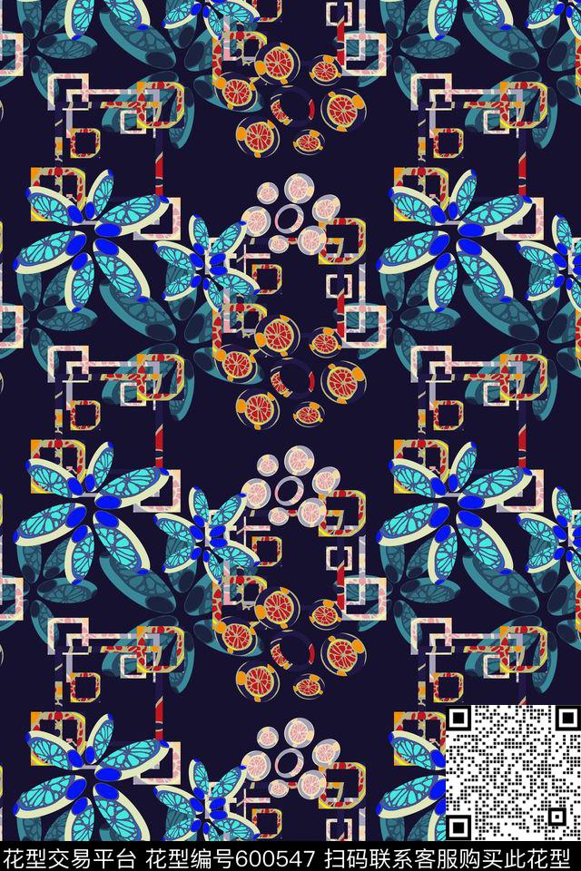 格子抽象风格风格花卉数码印花华亿平台下载（图片编号: 600547） - 瓦栏（Walan）