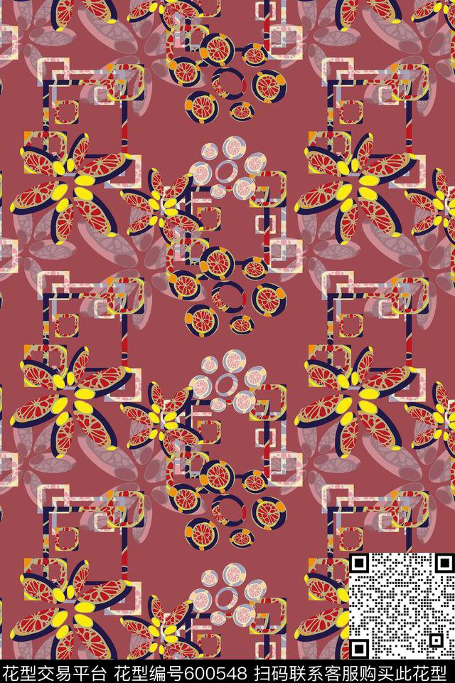 格子抽象风格风格花卉数码印花华亿平台下载（图片编号: 600548） - 瓦栏（Walan）