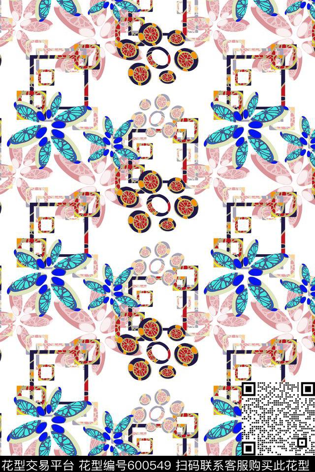 格子抽象风格风格花卉数码印花华亿平台下载（图片编号: 600549） - 瓦栏（Walan）