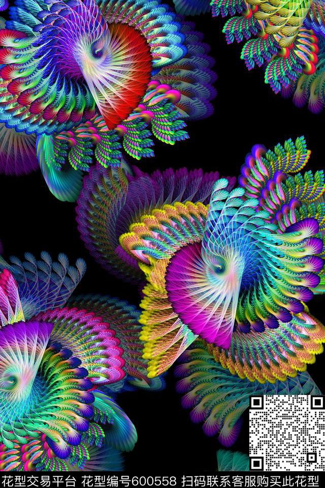 抽象分形花卉数码印花华亿平台下载（图片编号: 600558） - 瓦栏（Walan）