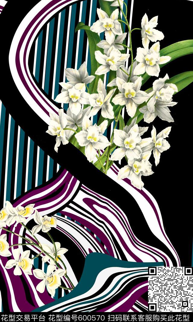 条纹花卉几何花卉数码印花华亿平台下载（图片编号: 600570） - 瓦栏（Walan）
