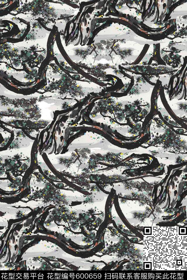 水墨中国风♥红桃A〖中国风韵〗数码印花华亿平台下载（图片编号: 600659） - 瓦栏（Walan）