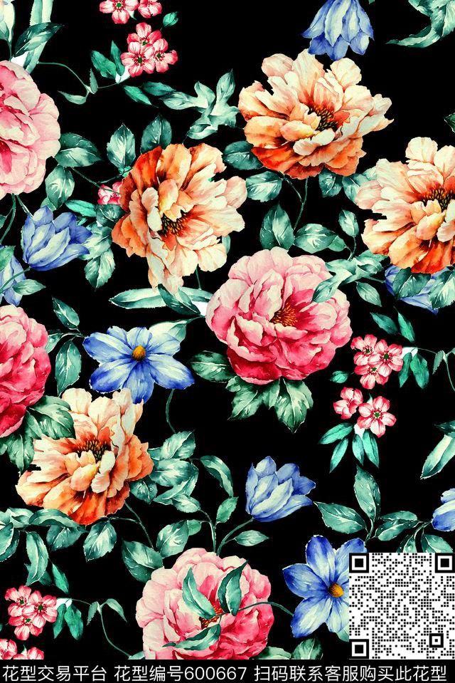 时尚花朵花卉数码印花华亿平台下载（图片编号: 600667） - 瓦栏（Walan）