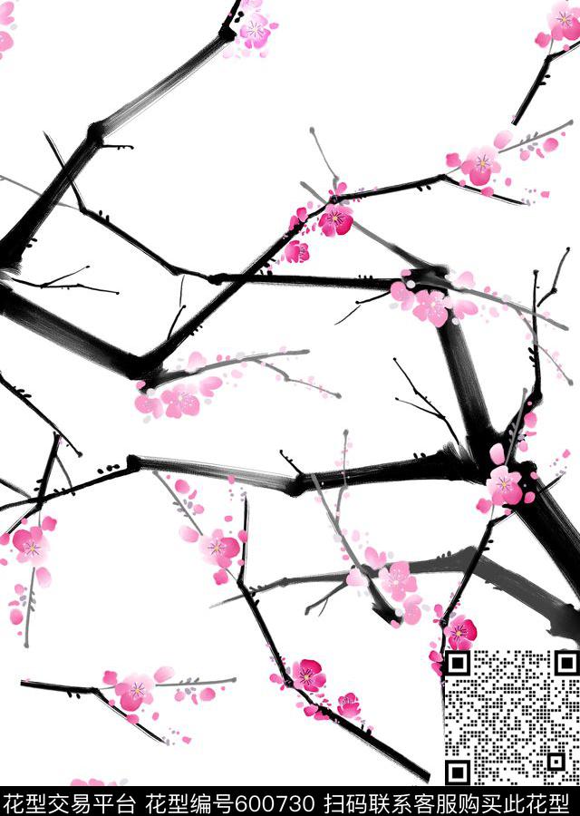 桃花小碎花梅花数码印花华亿平台下载（图片编号: 600730） - 瓦栏（Walan）