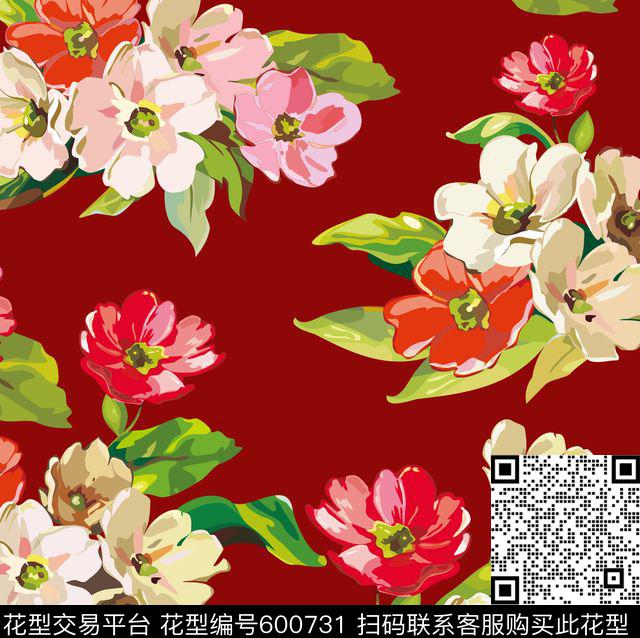 花朵大花花卉数码印花华亿平台下载（图片编号: 600731） - 瓦栏（Walan）