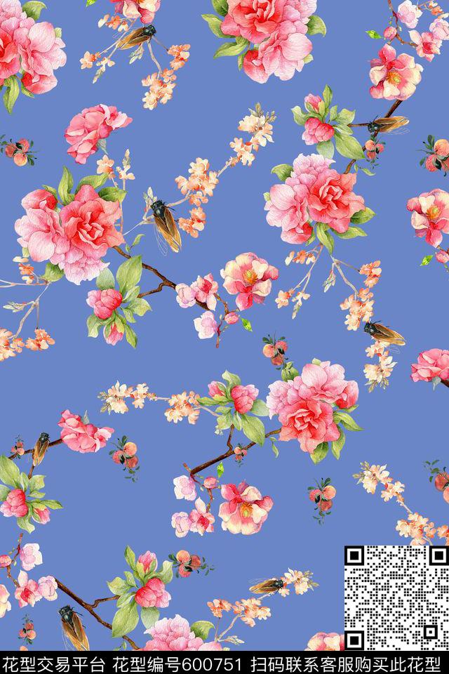 手绘平底花朵数码印花华亿平台下载（图片编号: 600751） - 瓦栏（Walan）