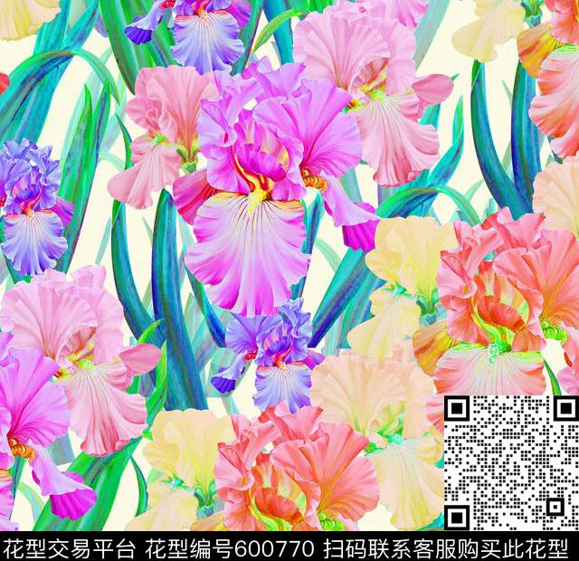 满版水彩花卉数码印花华亿平台下载（图片编号: 600770） - 瓦栏（Walan）