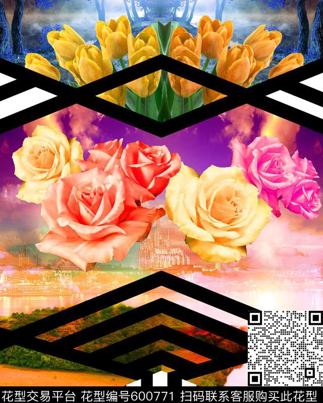 风景定位花卉数码印花华亿平台下载（图片编号: 600771） - 瓦栏（Walan）