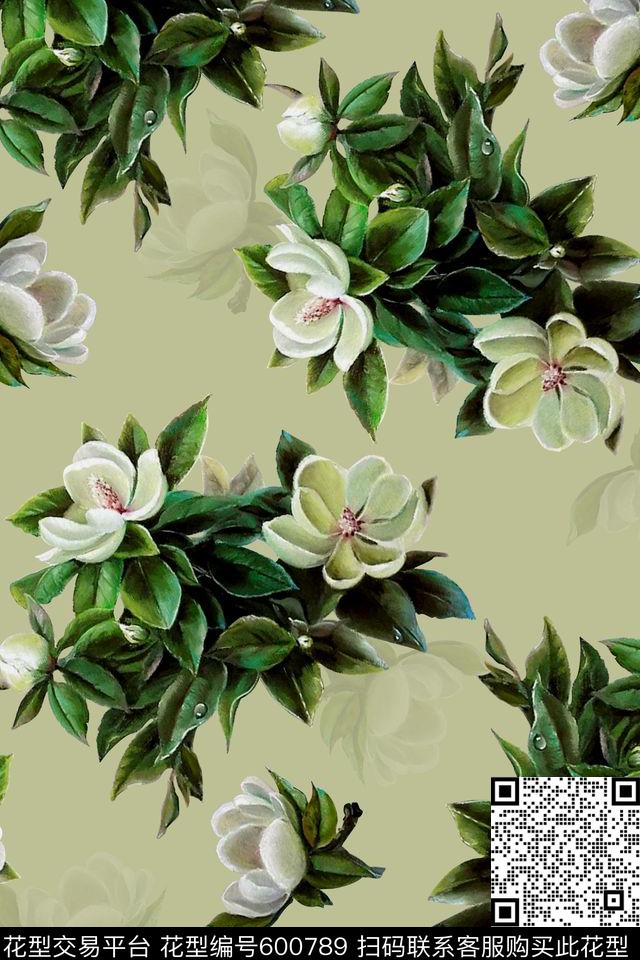 花卉叶子油画数码印花华亿平台下载（图片编号: 600789） - 瓦栏（Walan）