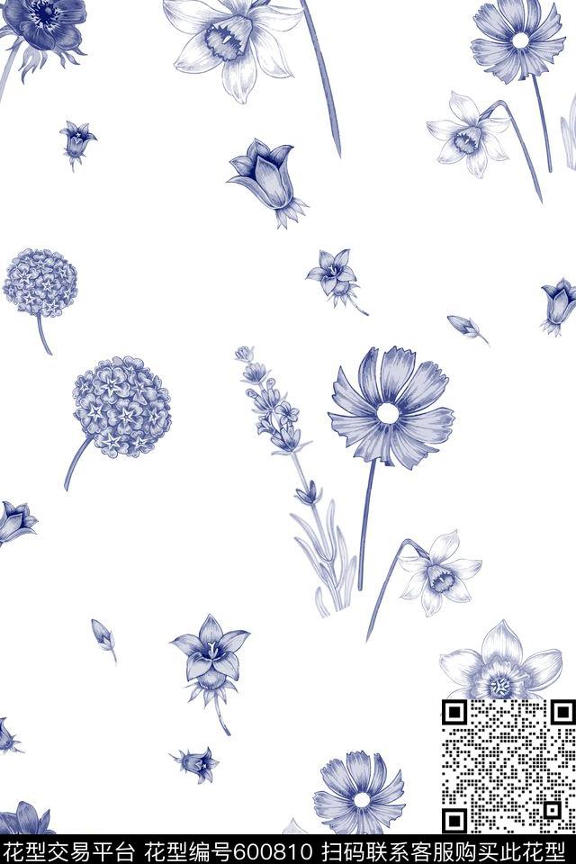 雏菊花卉小碎花传统印花华亿平台下载（图片编号: 600810） - 瓦栏（Walan）