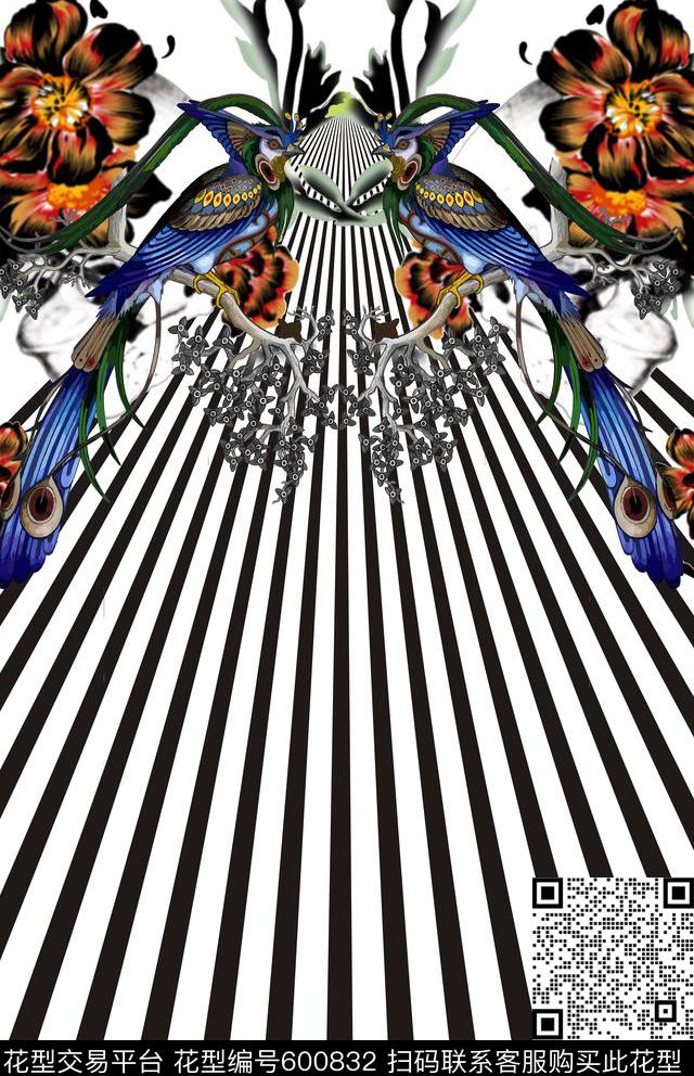 鸟　花　植物数码印花华亿平台下载（图片编号: 600832） - 瓦栏（Walan）