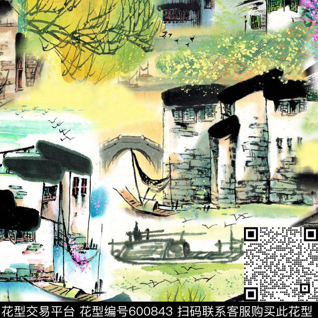 水墨此华亿平台为1/2跳接。中国风数码印花华亿平台下载（图片编号: 600843） - 瓦栏（Walan）