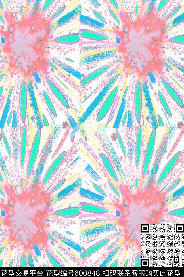家纺抽象花卉纹理数码印花华亿平台下载（图片编号: 600848） - 瓦栏（Walan）