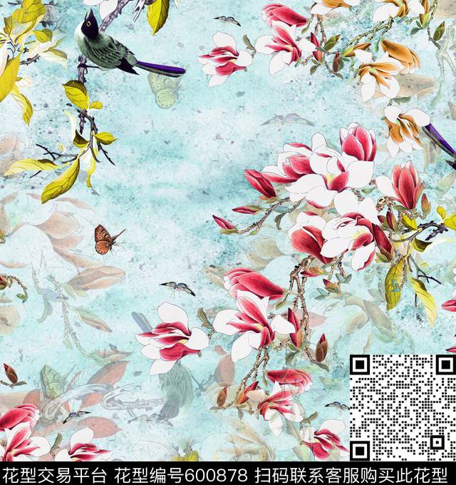 旗袍水墨花中国风数码印花华亿平台下载（图片编号: 600878） - 瓦栏（Walan）