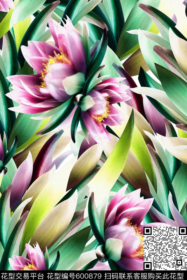 花丛热带满版。数码印花华亿平台下载（图片编号: 600879） - 瓦栏（Walan）