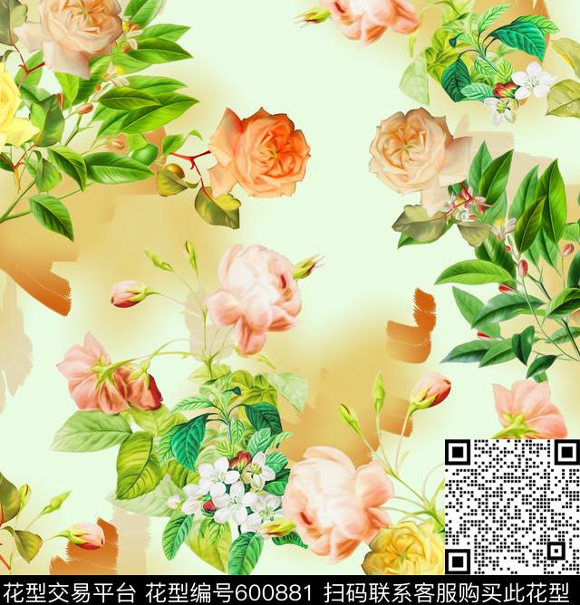 满版手绘时尚数码印花华亿平台下载（图片编号: 600881） - 瓦栏（Walan）