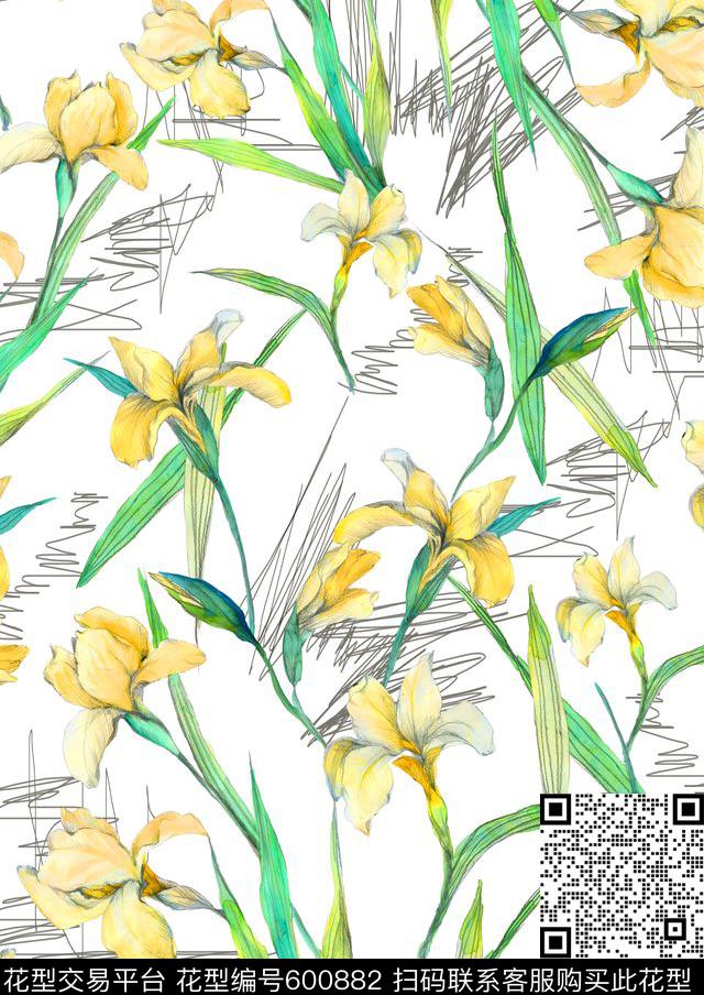 线条手绘时装数码印花华亿平台下载（图片编号: 600882） - 瓦栏（Walan）