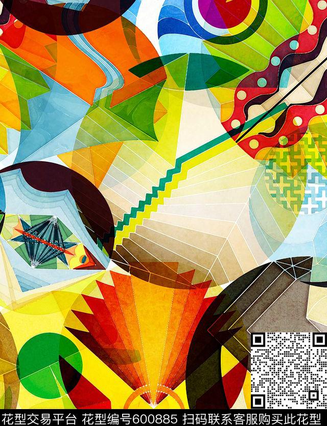 水彩时尚几何数码印花华亿平台下载（图片编号: 600885） - 瓦栏（Walan）