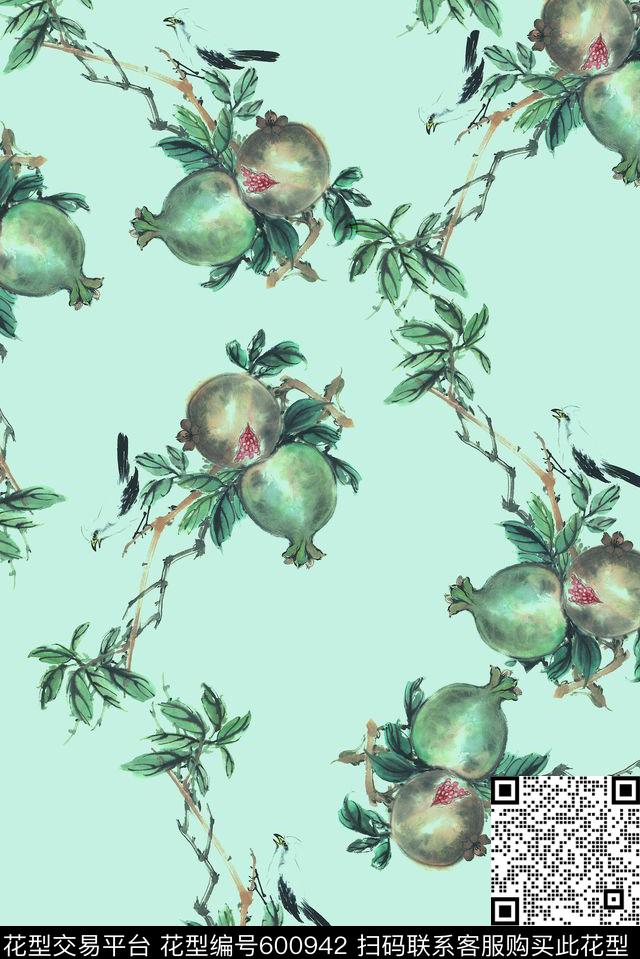 中国风♥红桃A〖中国风韵〗石榴数码印花华亿平台下载（图片编号: 600942） - 瓦栏（Walan）